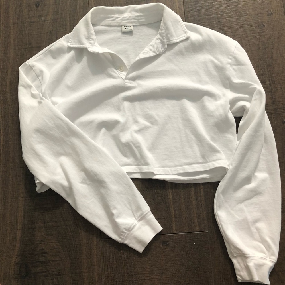 Aritzia Sunday Best white cropped polo